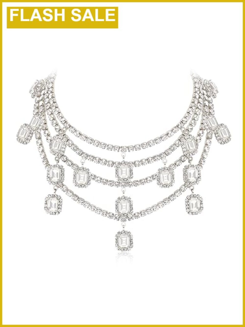 Rhinestone Crystal Layered Choker Statement Bib Necklace